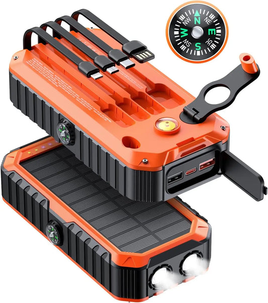 Solar Charger 40000mAh With Built-In Cables and Hand Crank