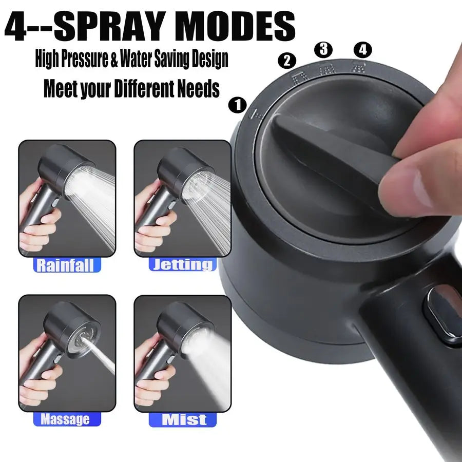 Pressure Shower Head With Handheld 4 Spray Modes Water Saving