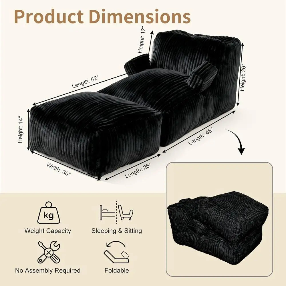 Bean Bag Chair With Memory Foam And Armrests For Living