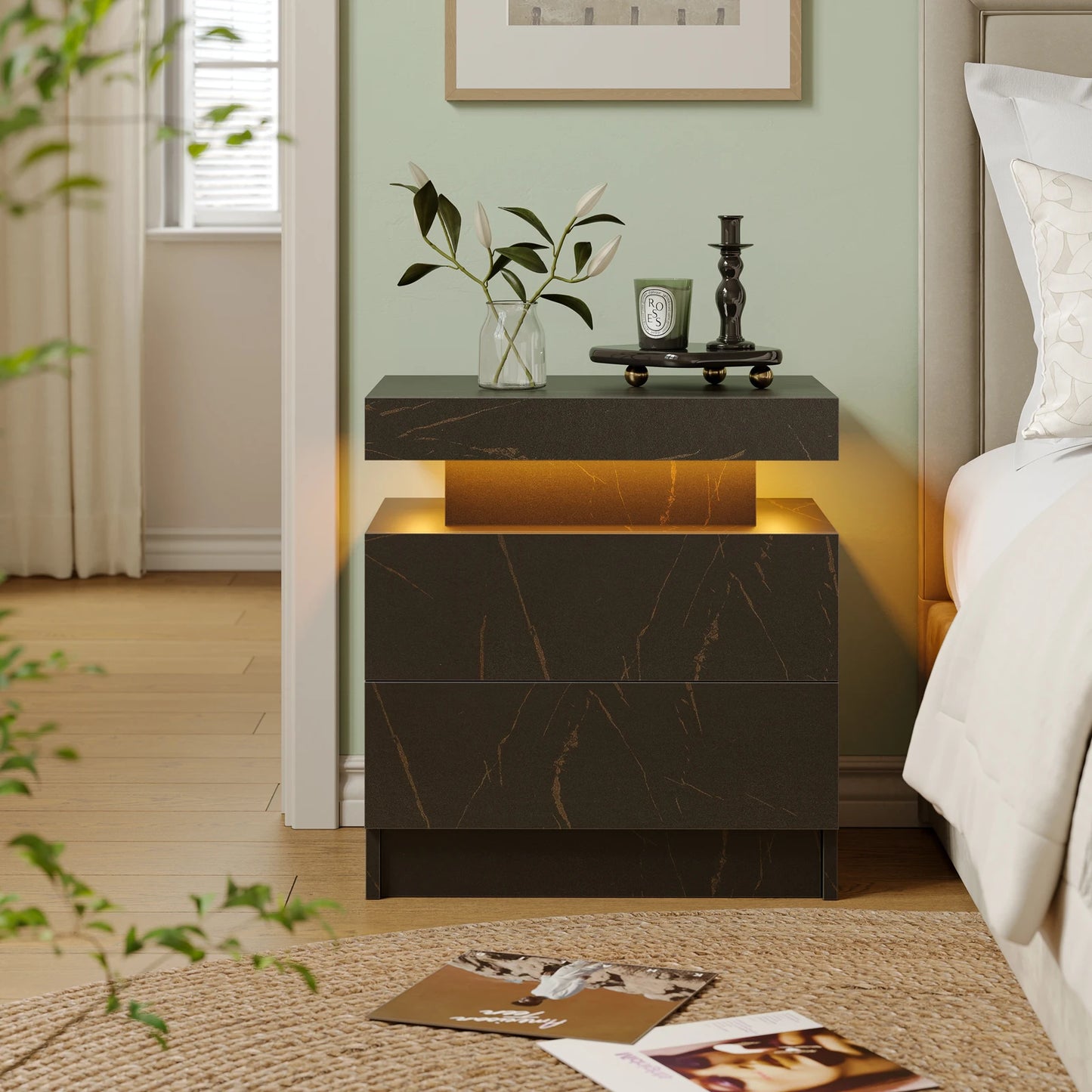 Cubehom LED Nightstands With RGB Lights And Two Drawers