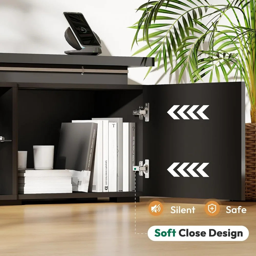 TV Stand Entertainment Center With LED Lighting And Storage
