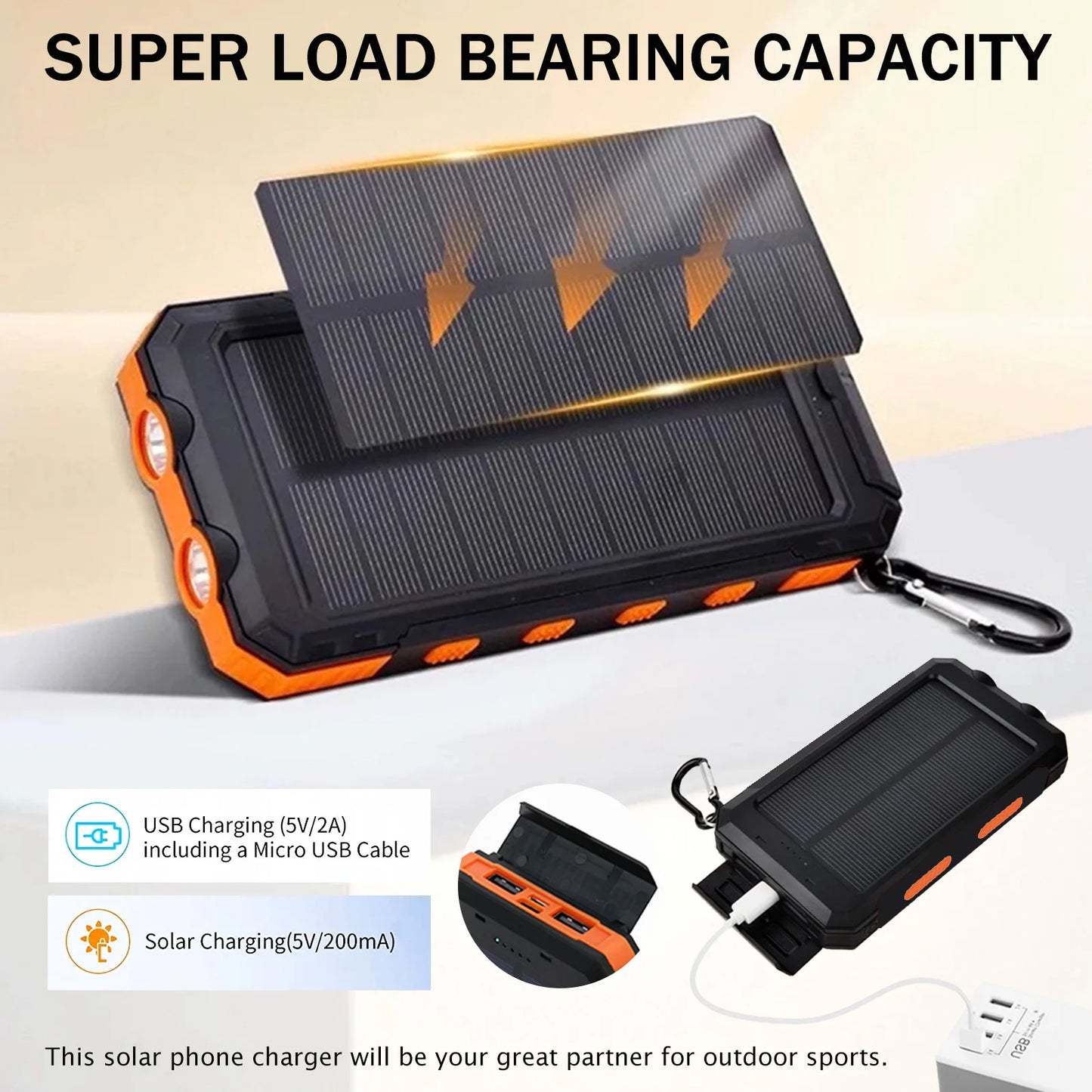Solar Charger 20000mAh Waterproof Power Bank With LED Flashlight