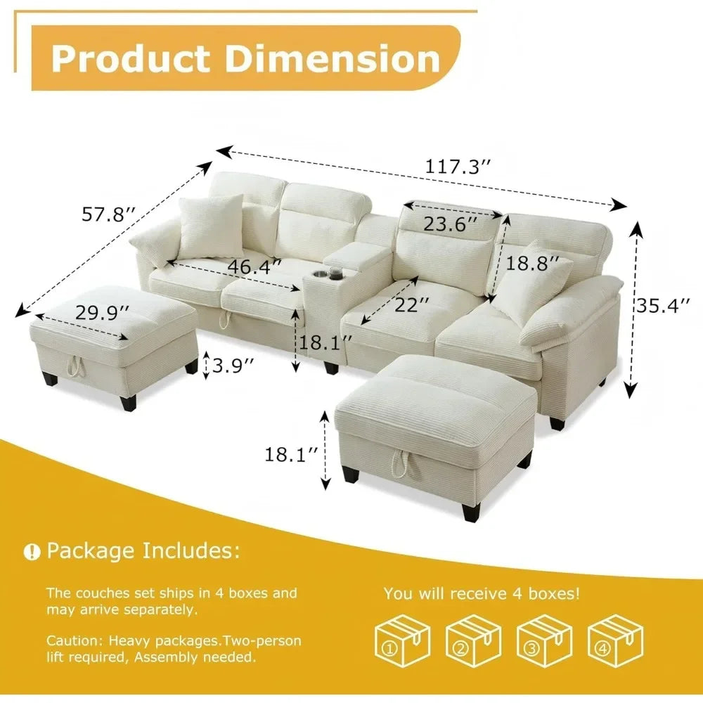 GUANGBAI U Shaped Cloud Couch Sectionals Modern Oversized Modular Sofa