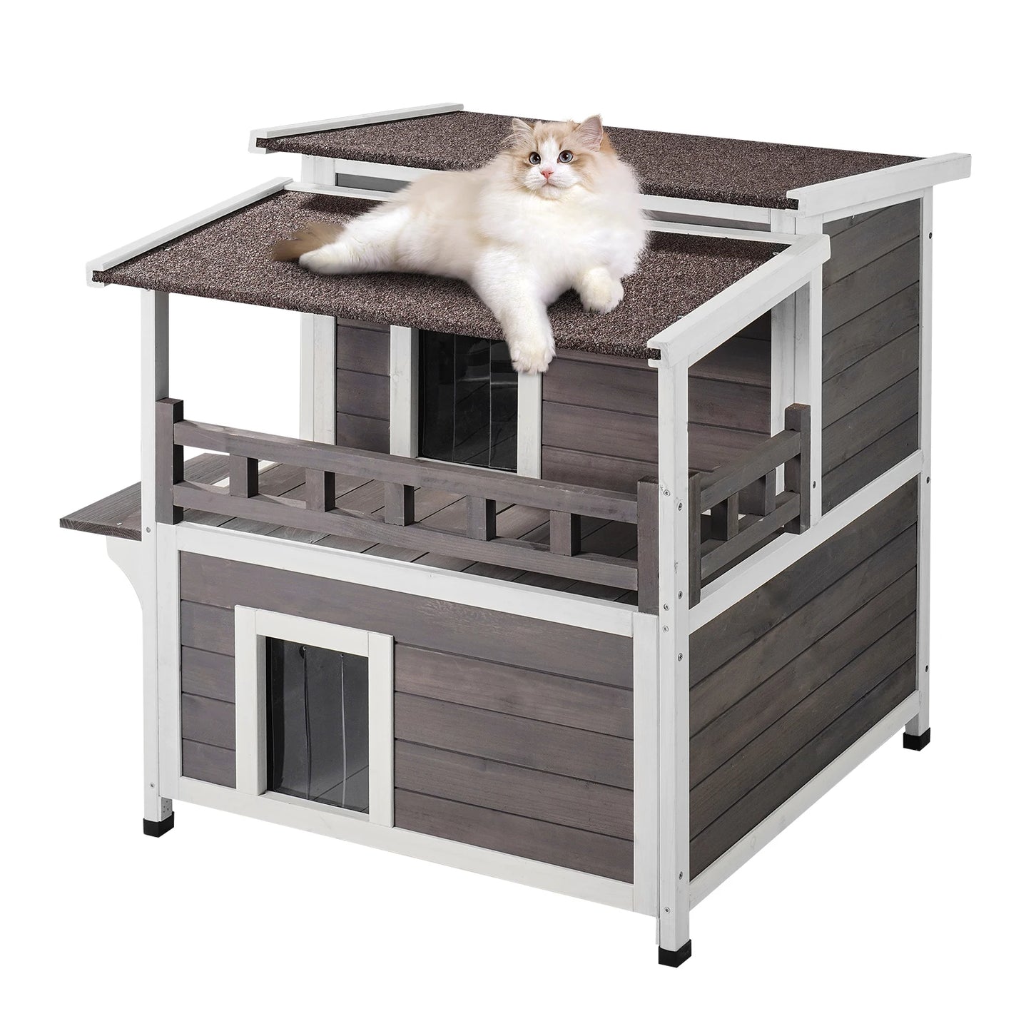 SucceBuy Outdoor Cat House Weatherproof Two-Story Shelter