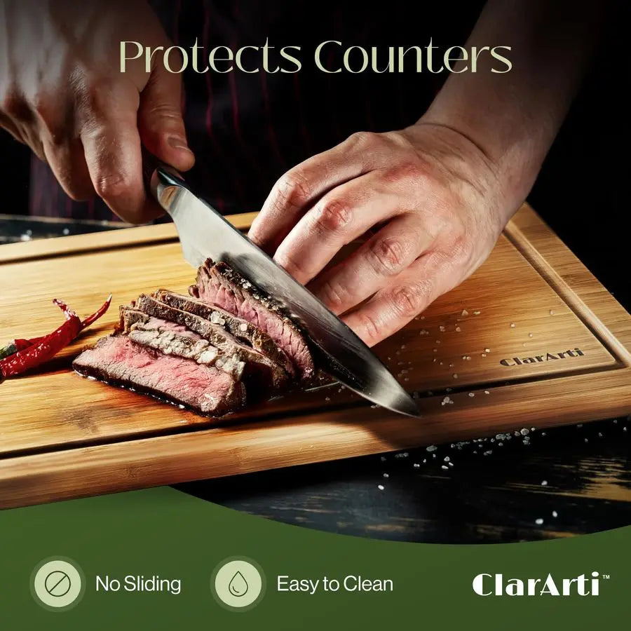 Bamboo Cutting Board Set Non Slip Eco Friendly Three Piece