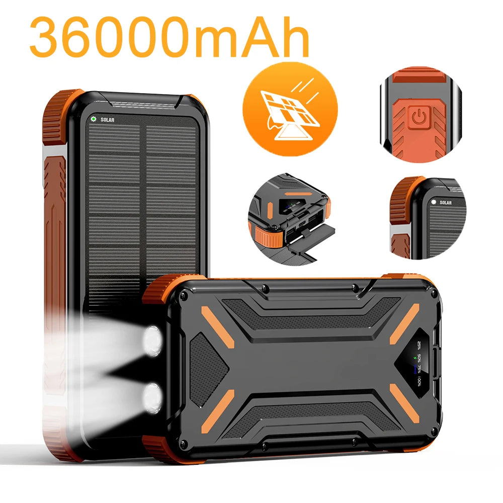 36000mAh Solar Power Bank With Dual USB Outputs And USB-C