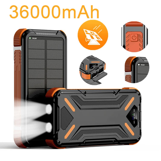 36000mAh Solar Power Bank With Dual USB Outputs And USB-C