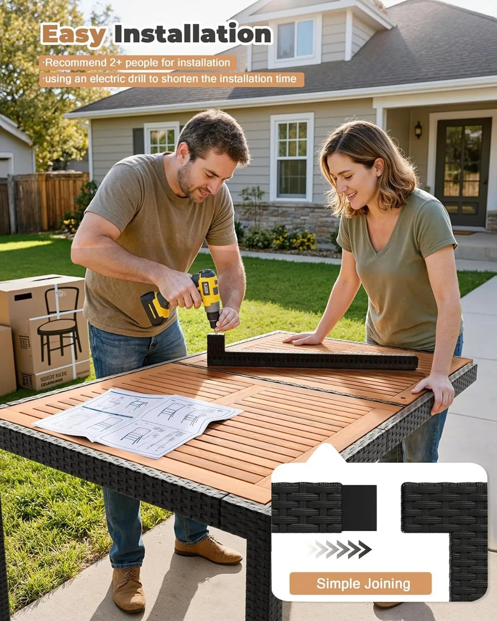7-Piece Outdoor Patio Dining Set with Acacia Wood Table, Wicker Chairs, and Soft Cushions for Garden, Deck, Backyard