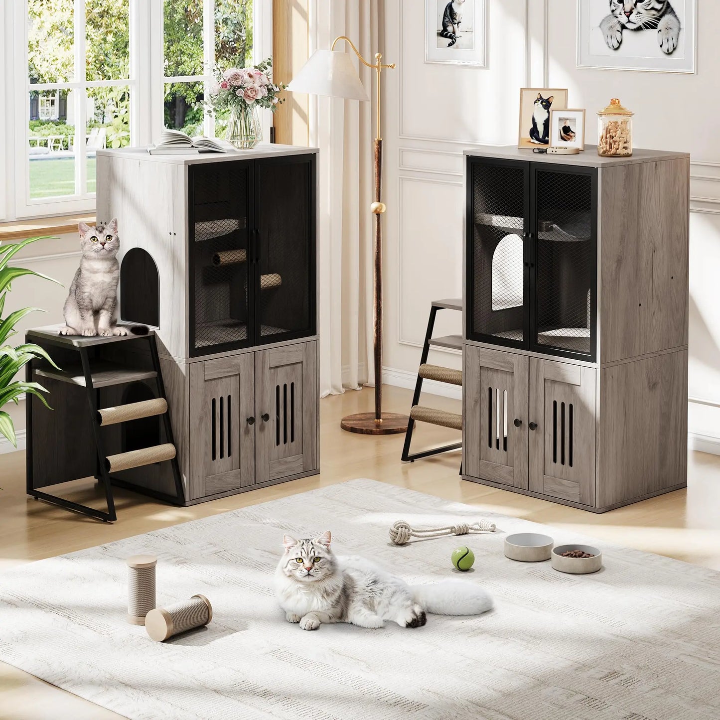 HiMISSCN Cat Litter Box Furniture Enclosed With Doors Odor Control