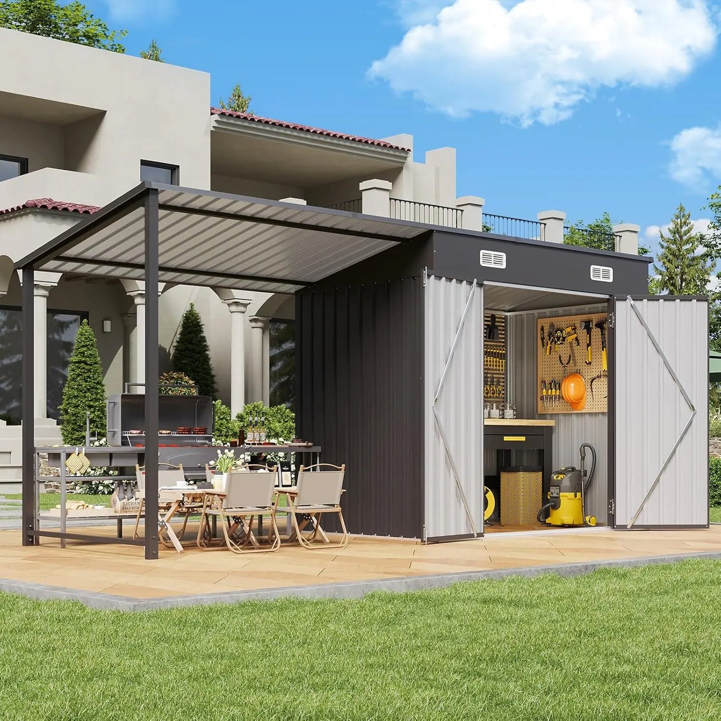Outdoor Storage Shed and Gazebo Combo with Durable Plastic Frame