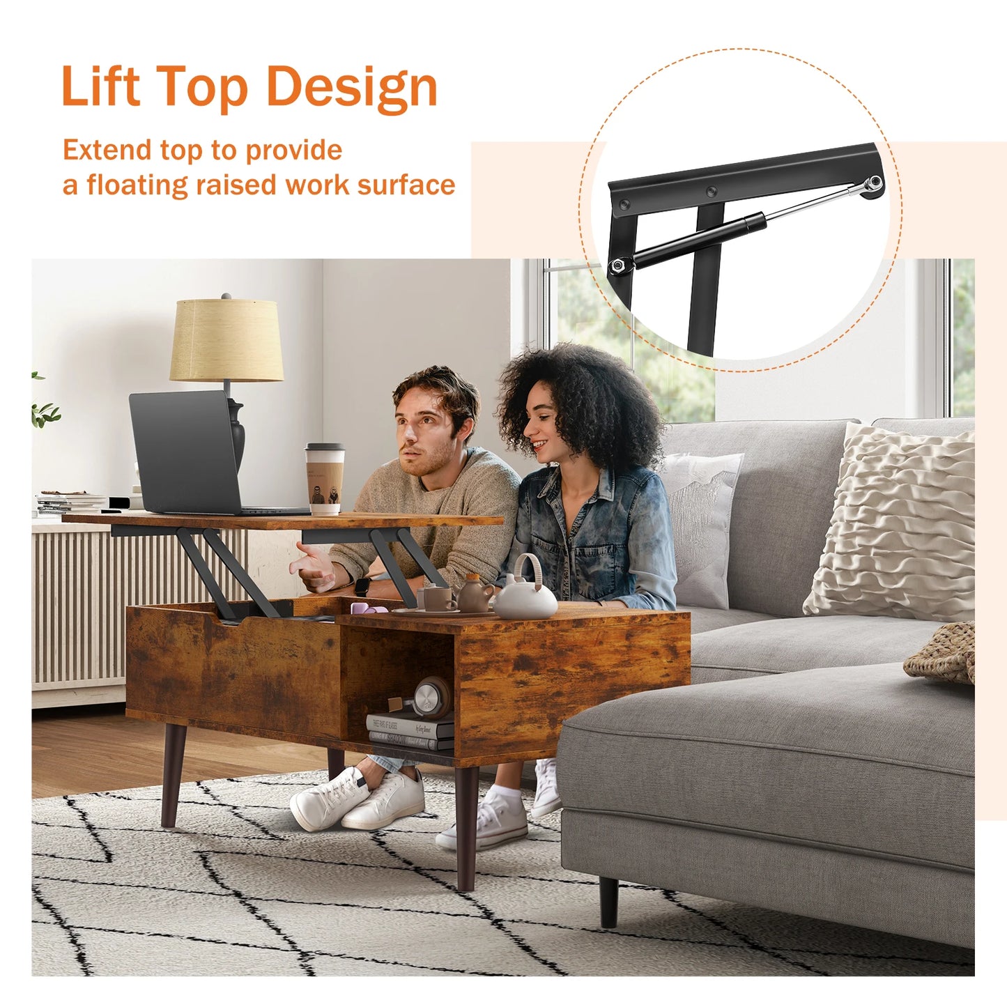 JHK Lift Top Coffee Table With Storage For Living Room