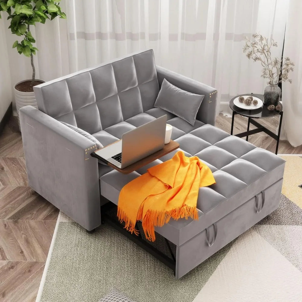 Convertible Velvet Sleeper Sofa Bed 3-In-1 Multi-Functional Couch