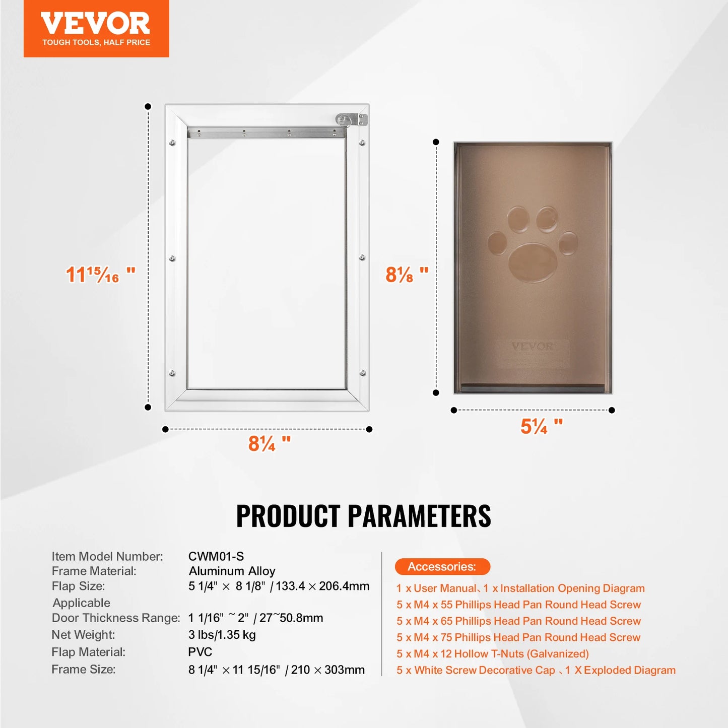 SucceBuy Pet Door With Aluminum Frame, Lock, And Flap System