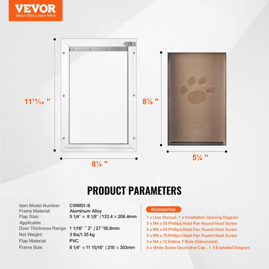 SucceBuy Pet Door With Aluminum Frame, Lock, And Flap System