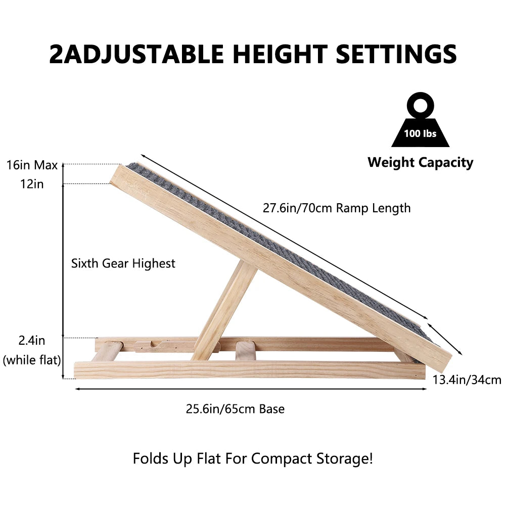 HiMISSDog Dog Ramp Wooden Adjustable Folding Portable AntiSkid