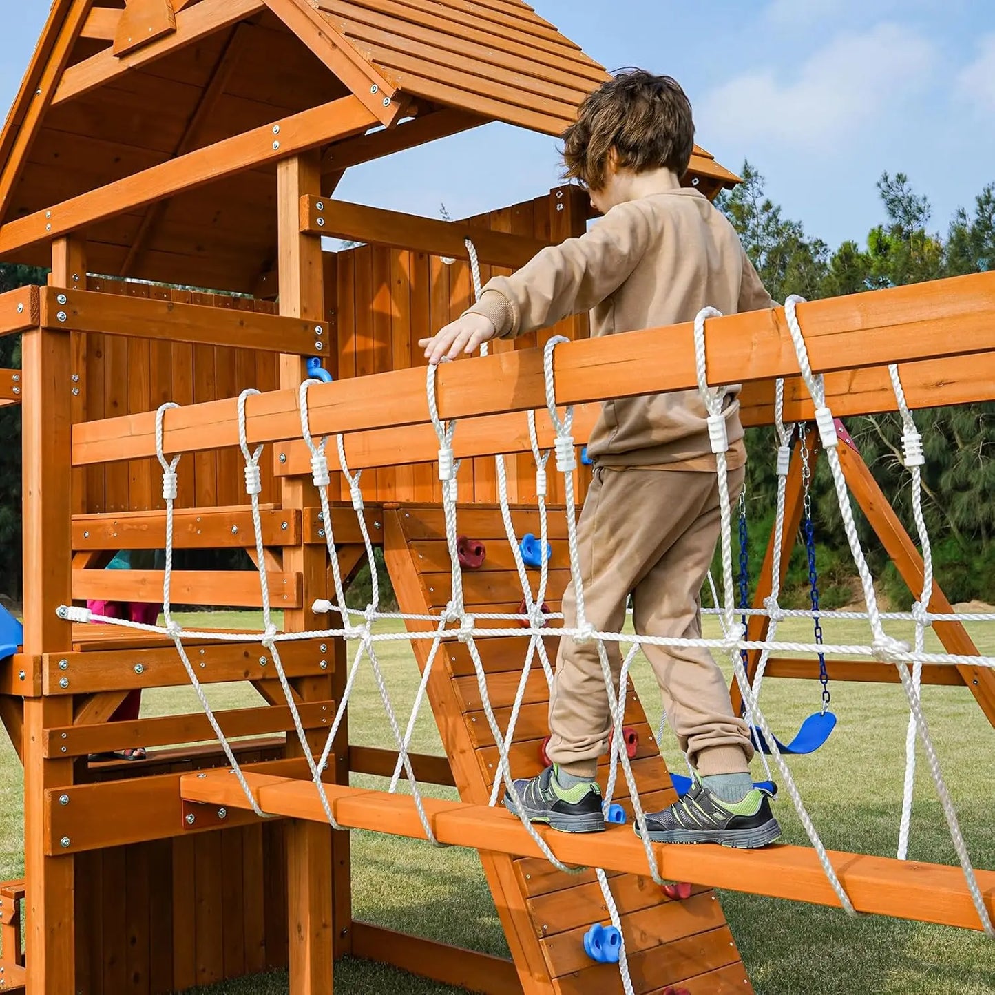Backyard Playground Set With Monkey Bars Swings And Climbing Wall