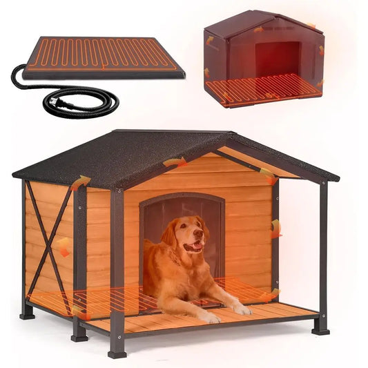 Heated Outdoor Dog House With Thermostat Controlled Heater