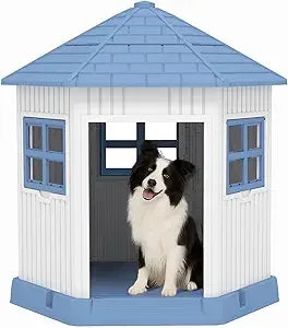 Dog House Indoor Outdoor Shelter With Window And Raised Floor