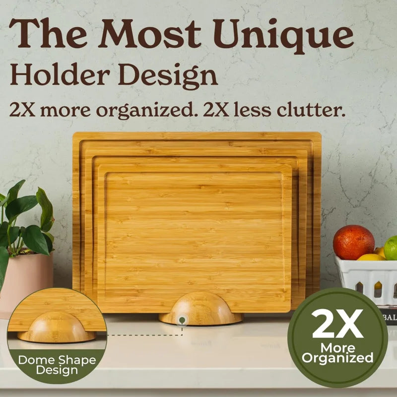 Bamboo Cutting Board Set With Holder For Charcuterie And Kitchen Prep