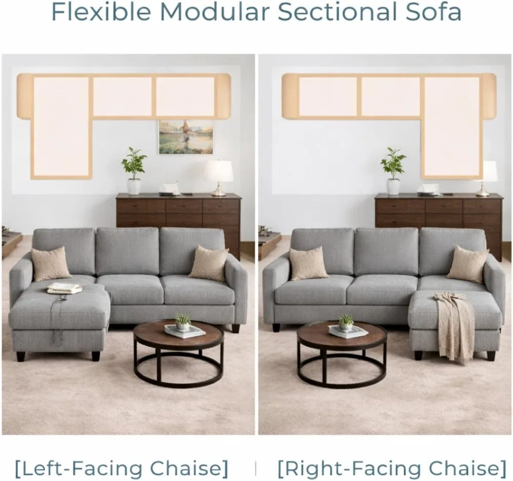 L-Shaped Corduroy Sleeper Sofa With Storage, Convertible