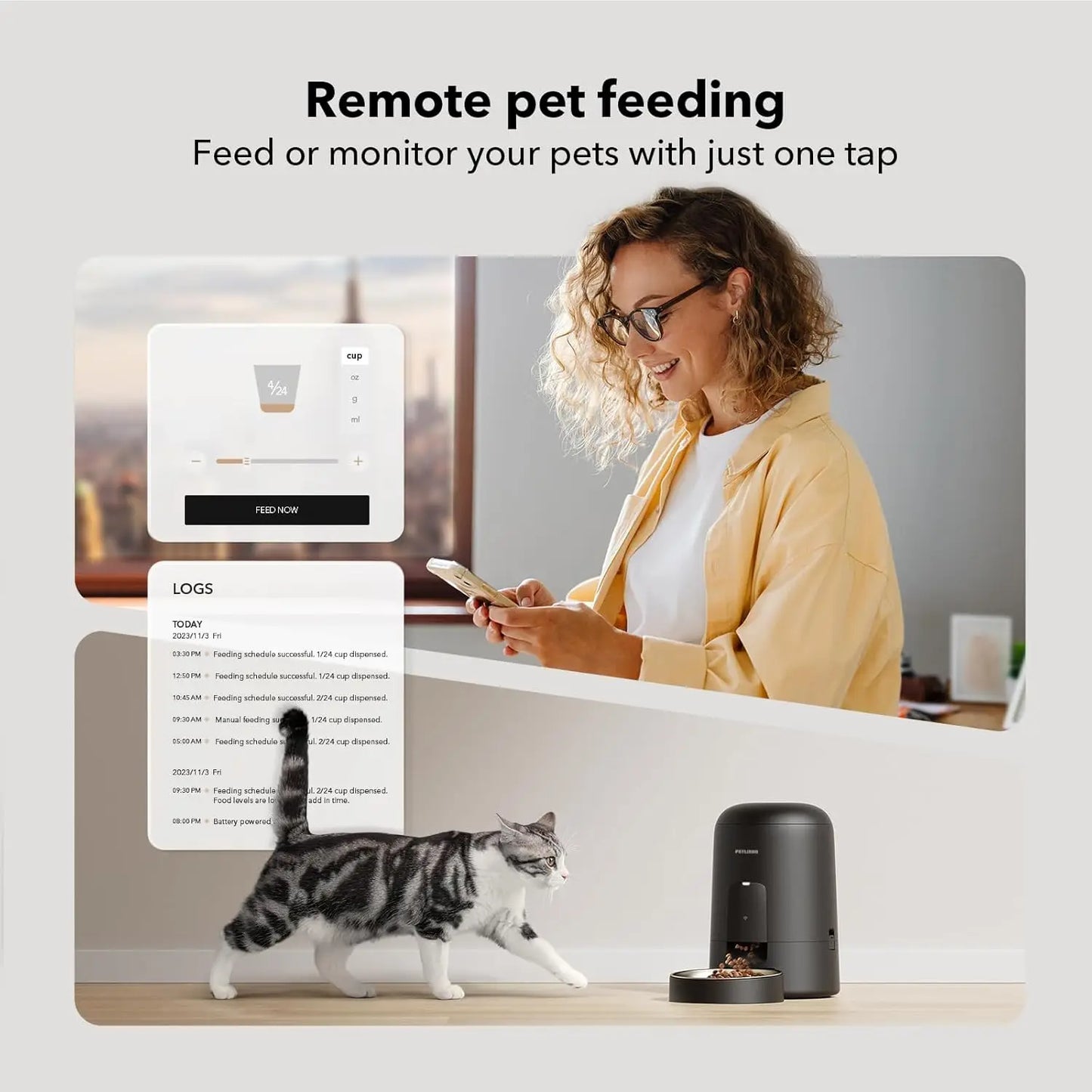 Automatic Pet Feeder With Rechargeable Battery For Cats And Dogs