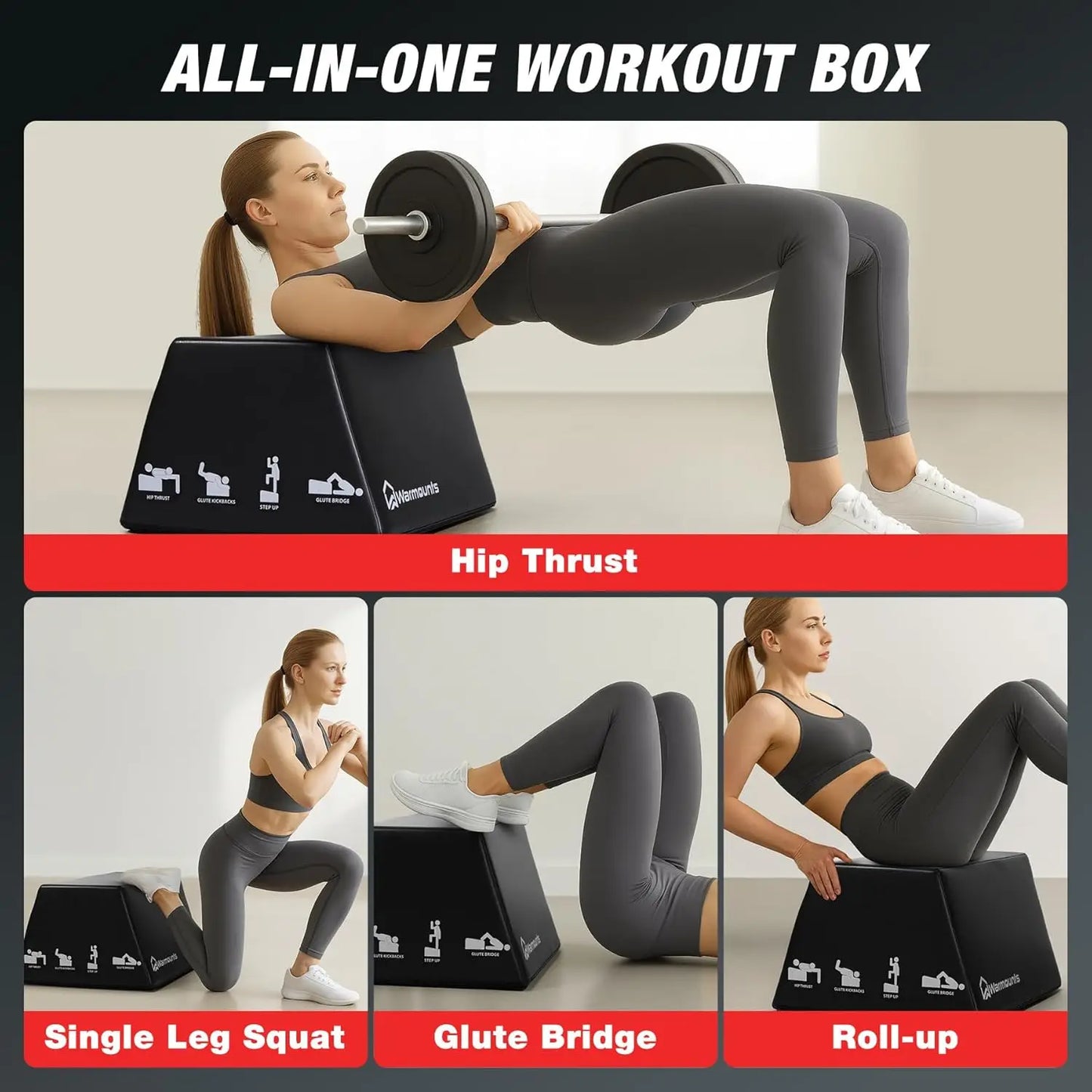 Warmounts Hip Thrust Box Multi-functional Gym Training Equipment Leg Press Core Workout Fitness Exercise Home Gym Squat Machine.