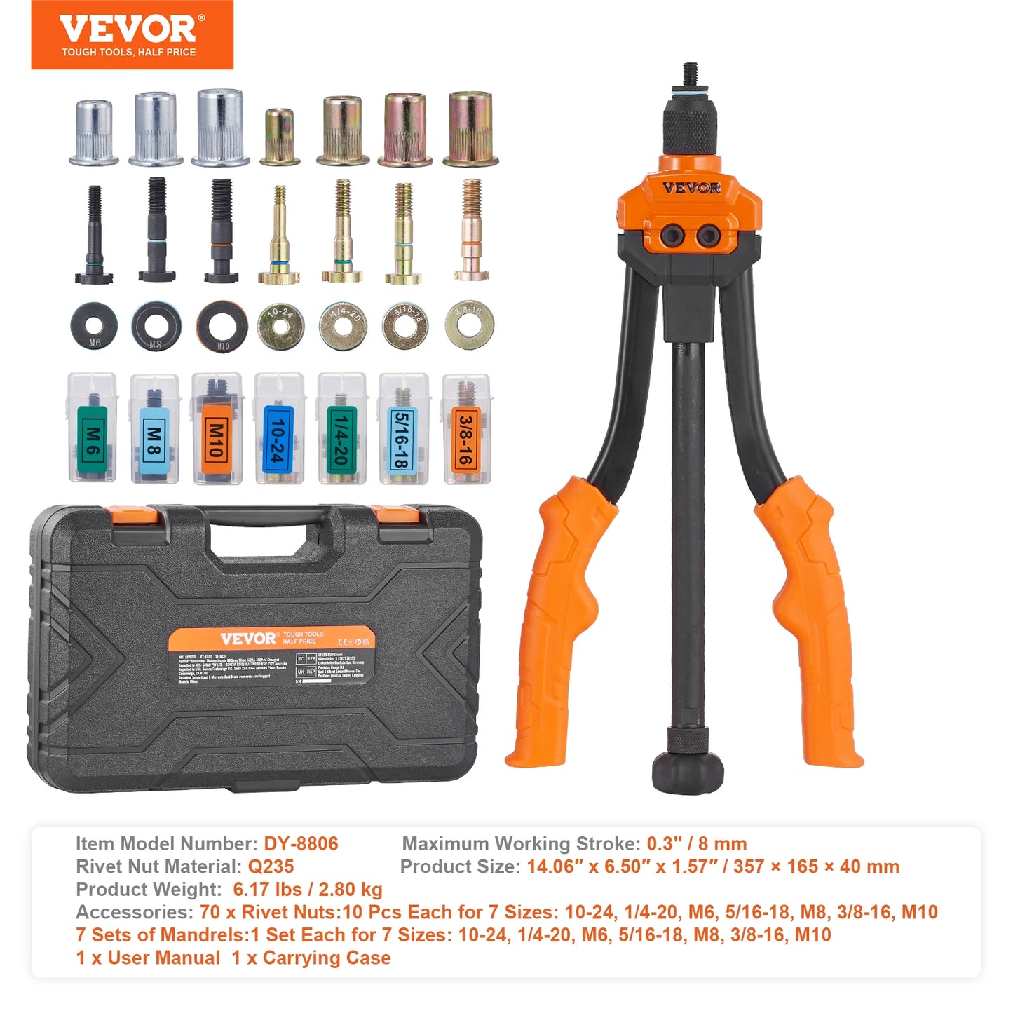 SucceBuy 14/16 Inch Rivet Nut Tool Kit With Mandrels