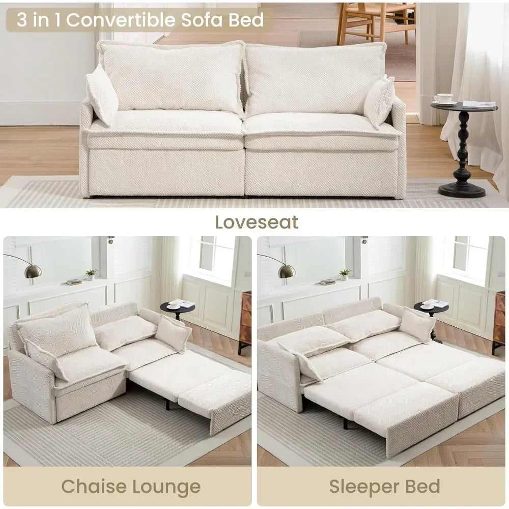 Pull-Out Sofa Bed Convertible Sleeper Corduroy With USB Charging