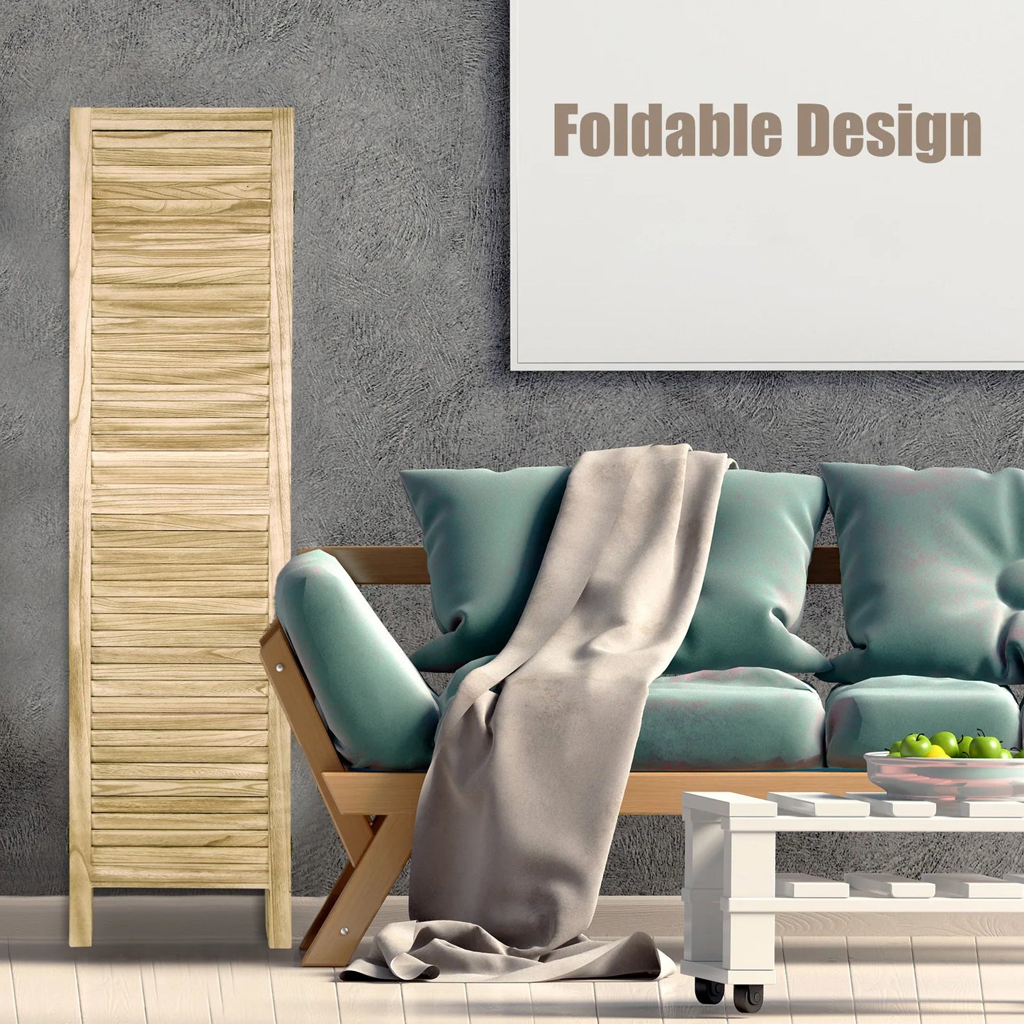 Wood Room Divider Screen Folding Privacy Freestanding Louvered Divider