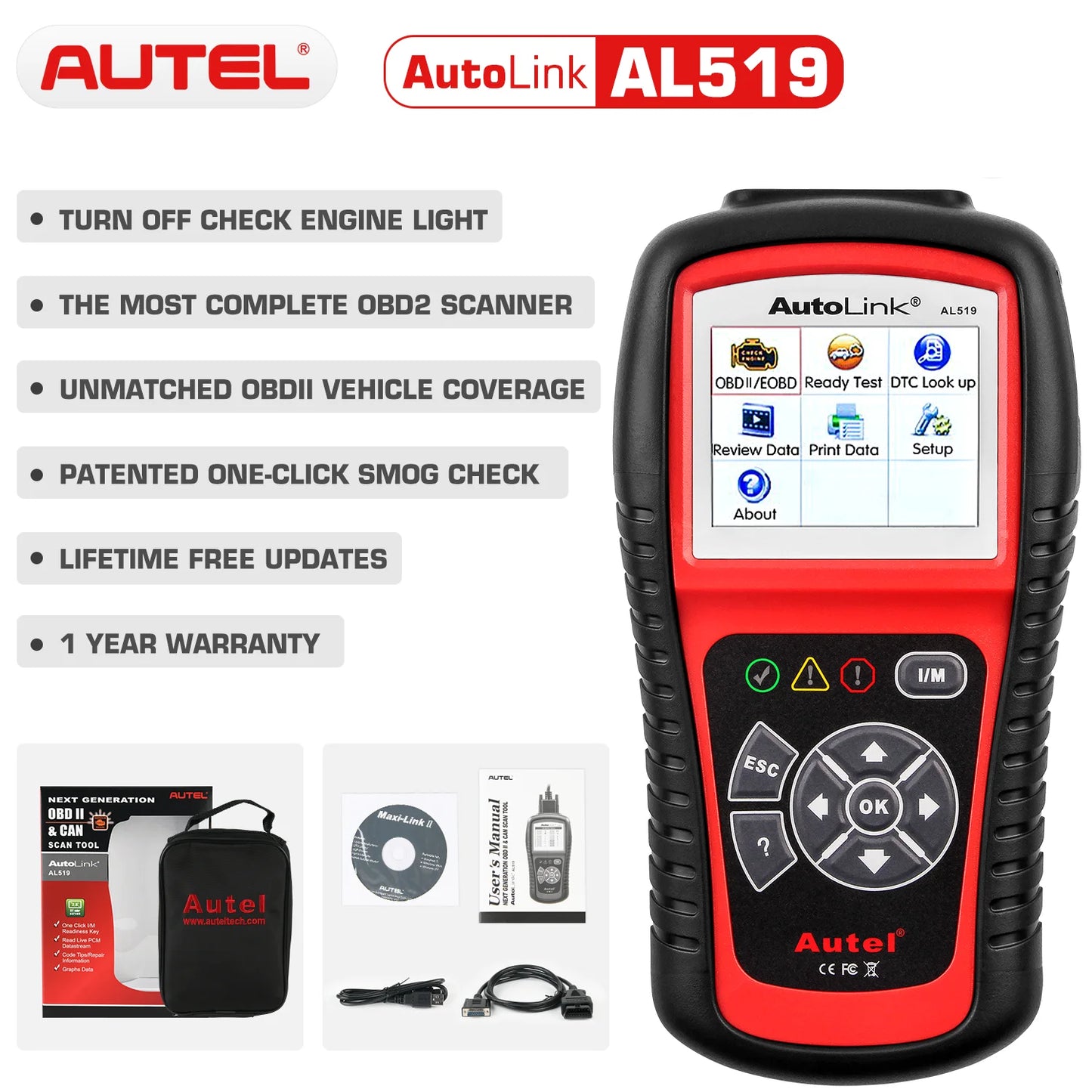 Autel AL619 AL519 OBD2 Scanner Car Diagnostic Tool ABS SRS