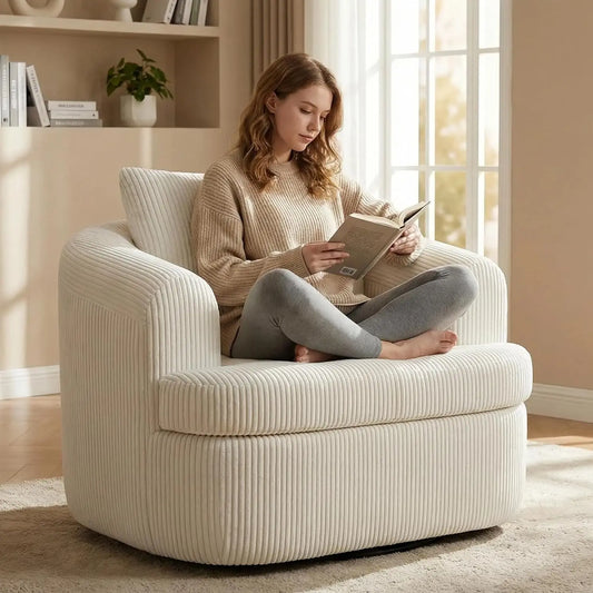 Corduroy Swivel Barrel Accent Chair With Cushioned Comfort