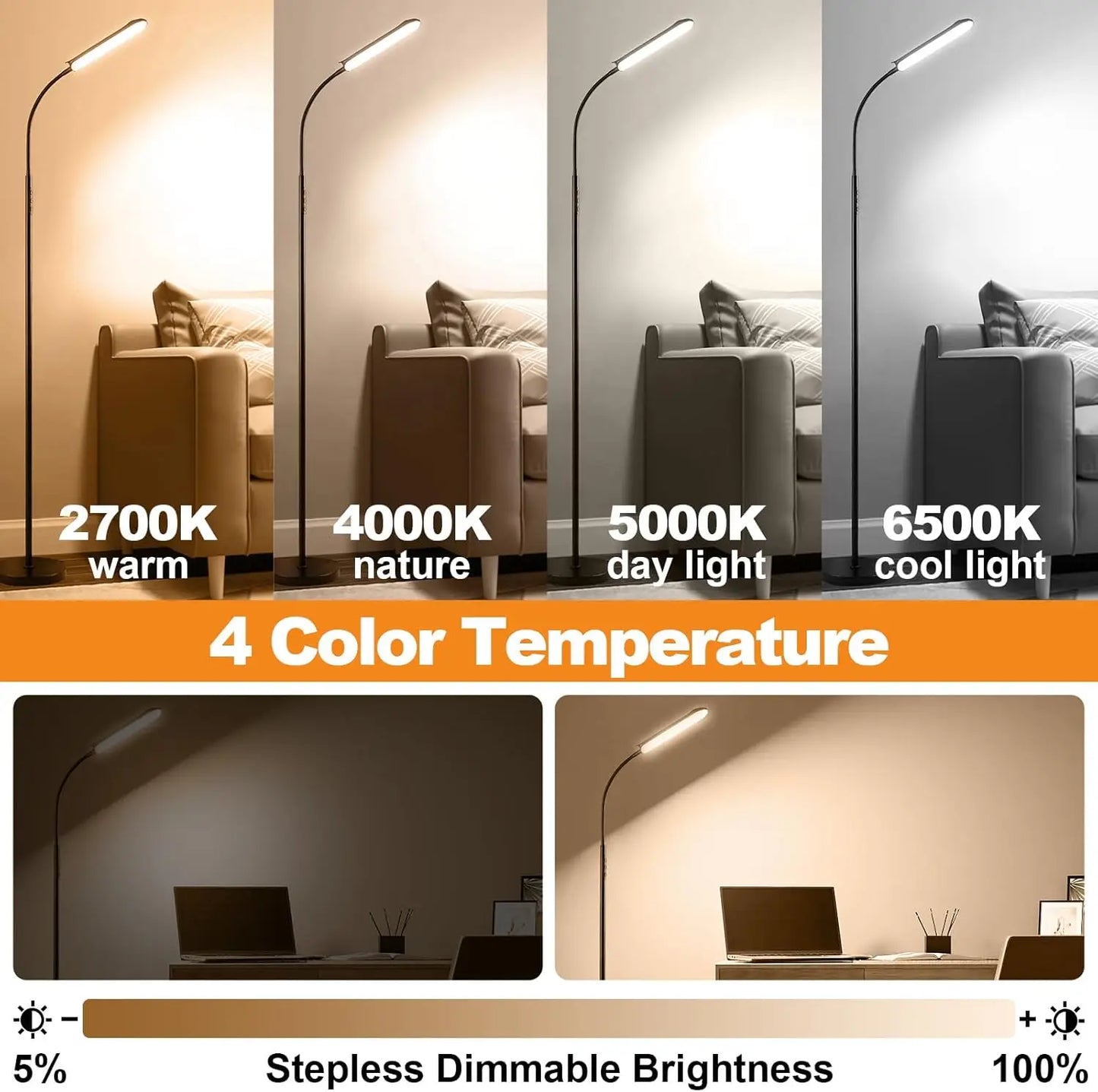 LED Floor Lamp 18W With Remote Dimmable Smart Plug Compatible