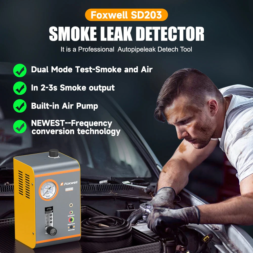 FOXWELL SD203 Smoke Machine Automotive EVAP Smoke Leak Tester Built-in Air Pump Dual Mode Car Pipe Leakage Diagnostic Tester