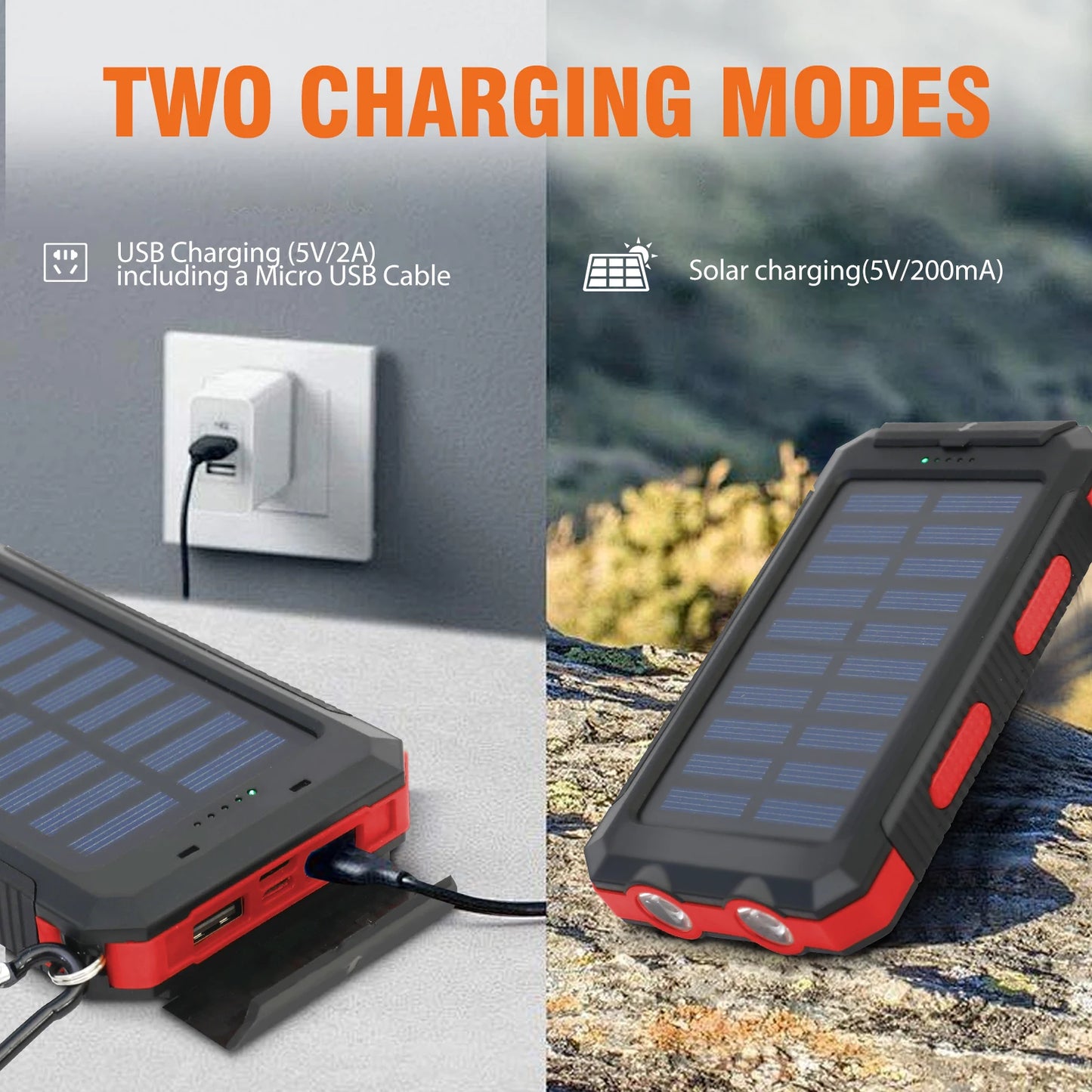 Solar Charger 20000mAh Waterproof Power Bank With LED Flashlight