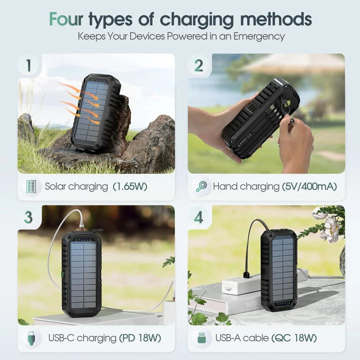 40000mAh Solar Power Bank With Hand Crank And Cables