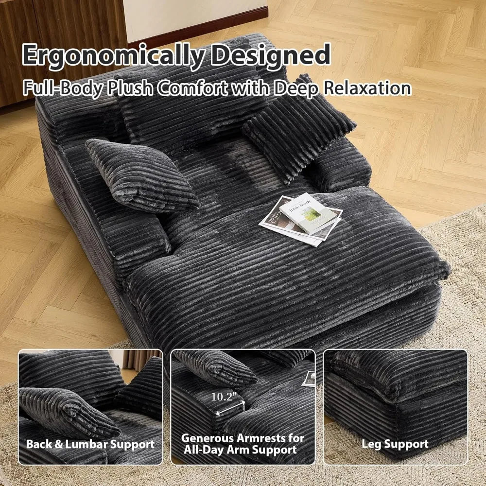 Oversized Corduroy Chaise Lounge Sofa Bed No Assembly Required