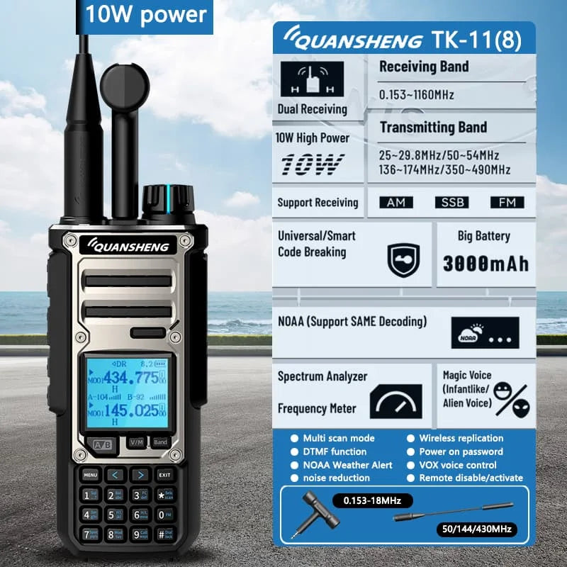Quan Sheng TK11 Dual Band Radio 10W NOAA Alarm Portable