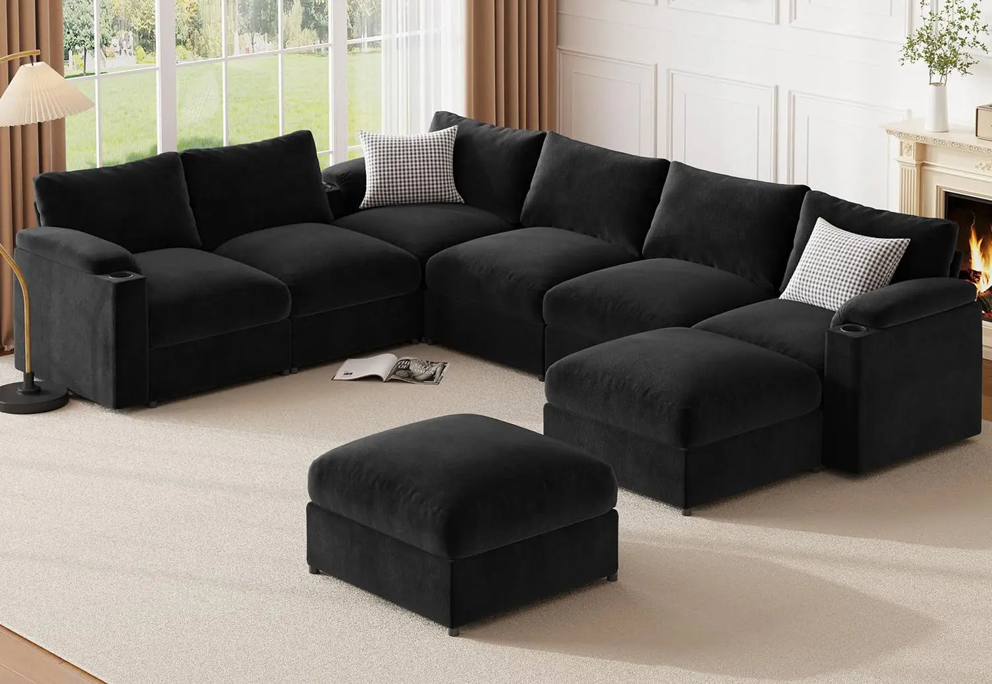 Velvet Modular Sectional Sofa U Shaped Sleeper Couch Living Room