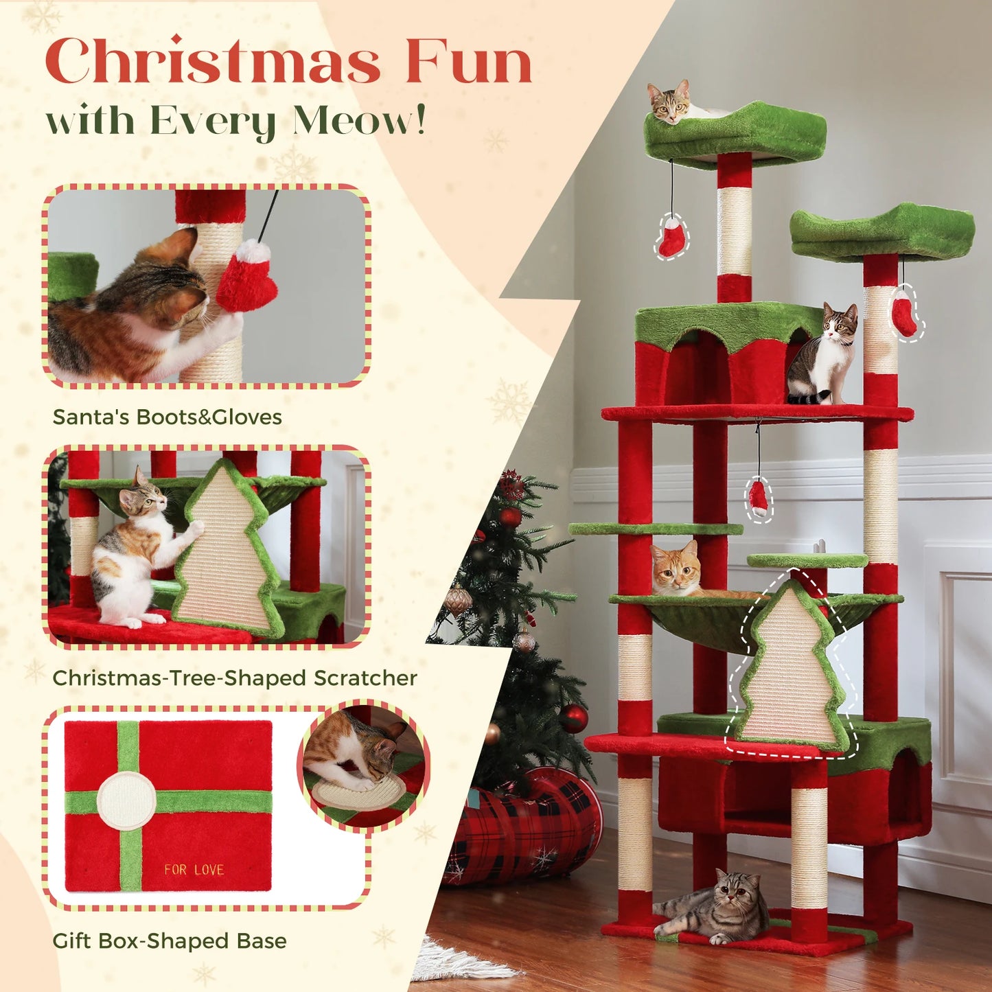 PAWZ Road Christmas Cat Tree With Sisal Posts Tower