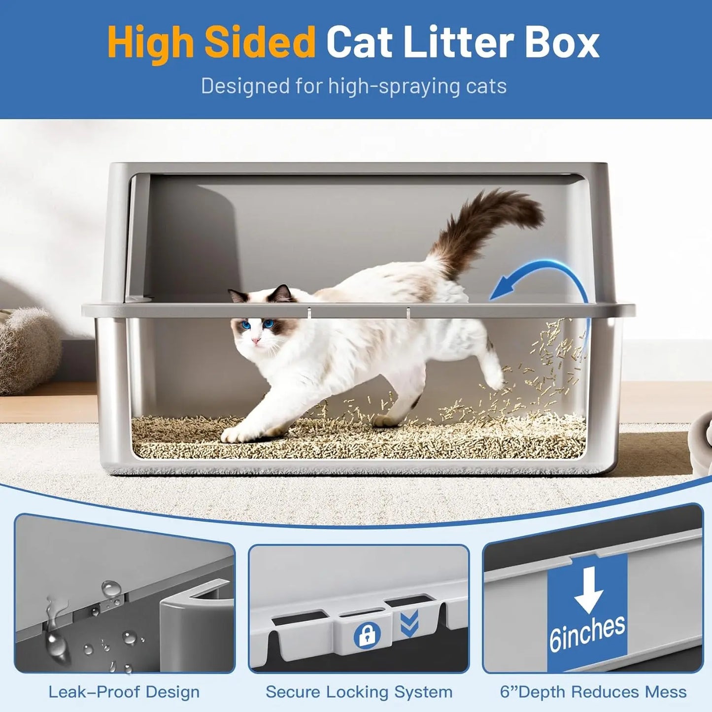 2-Pack Stainless Steel Cat Litter Box With Lid, Leak-Proof Odor-Resistant