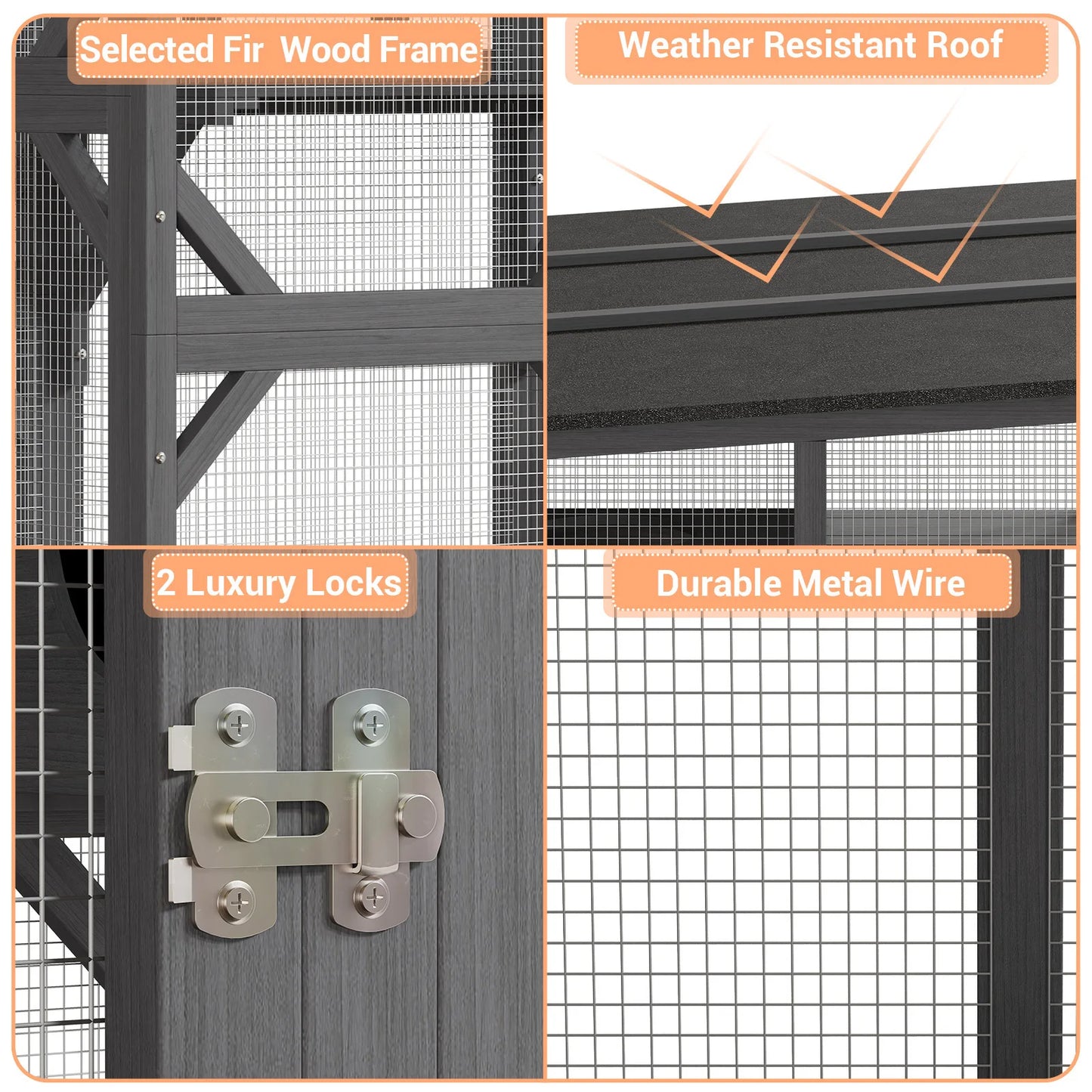 HiMISS Outdoor Wooden Catio Walk-In Multi-Level Cat Enclosure