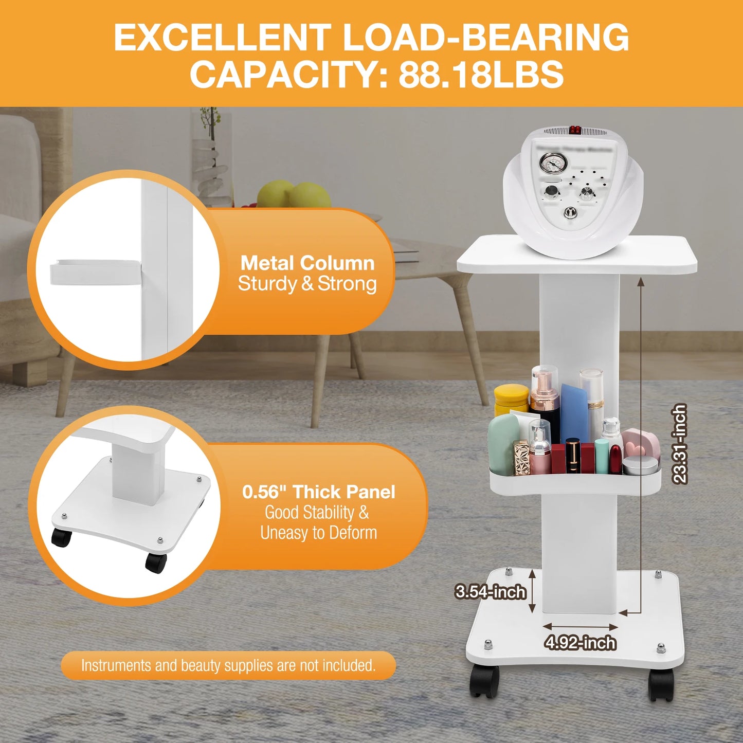 ABS Beauty Salon Trolley Simplicity Pedestal Rolling Cart 40Kg