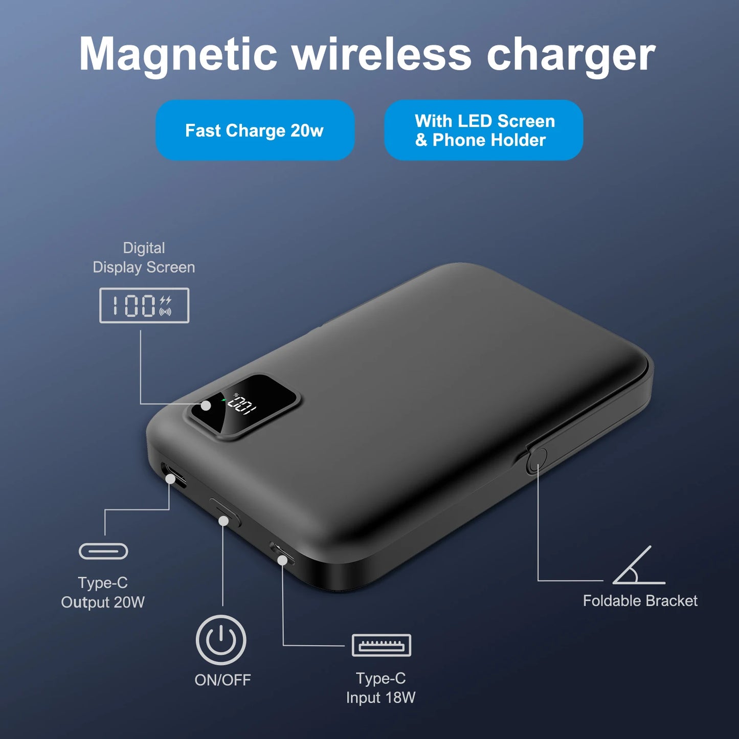 Magnetic 10000mAh Wireless Power Bank For iPhone With 20W