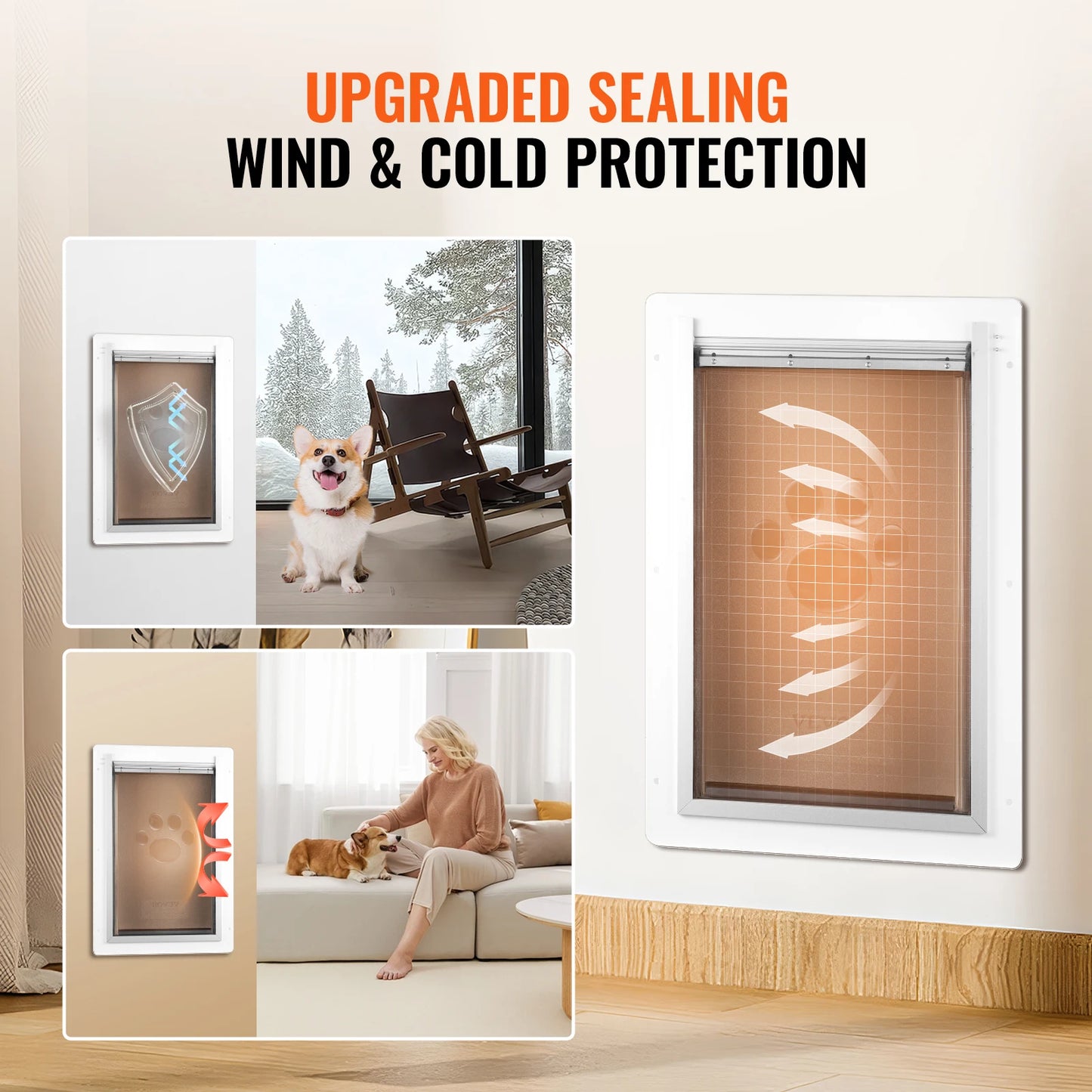 SucceBuy Pet Door With Lock And 3 Flap System Weatherproof