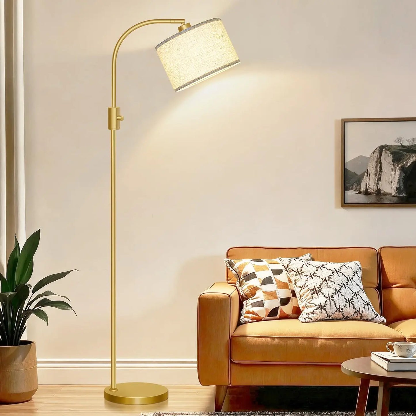 Modern Arc Dimmable Floor Lamp With Linen Shade Bulb Included