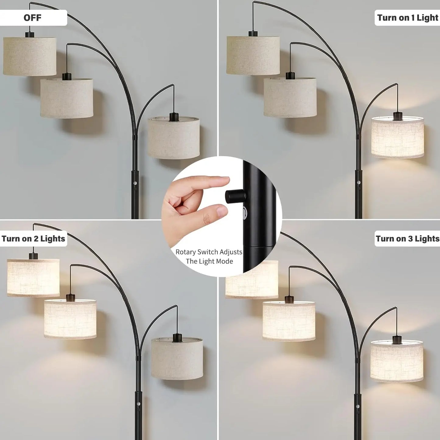 Arc Floor Lamp With 3 Lights Modern Standing Lamp Adjustable