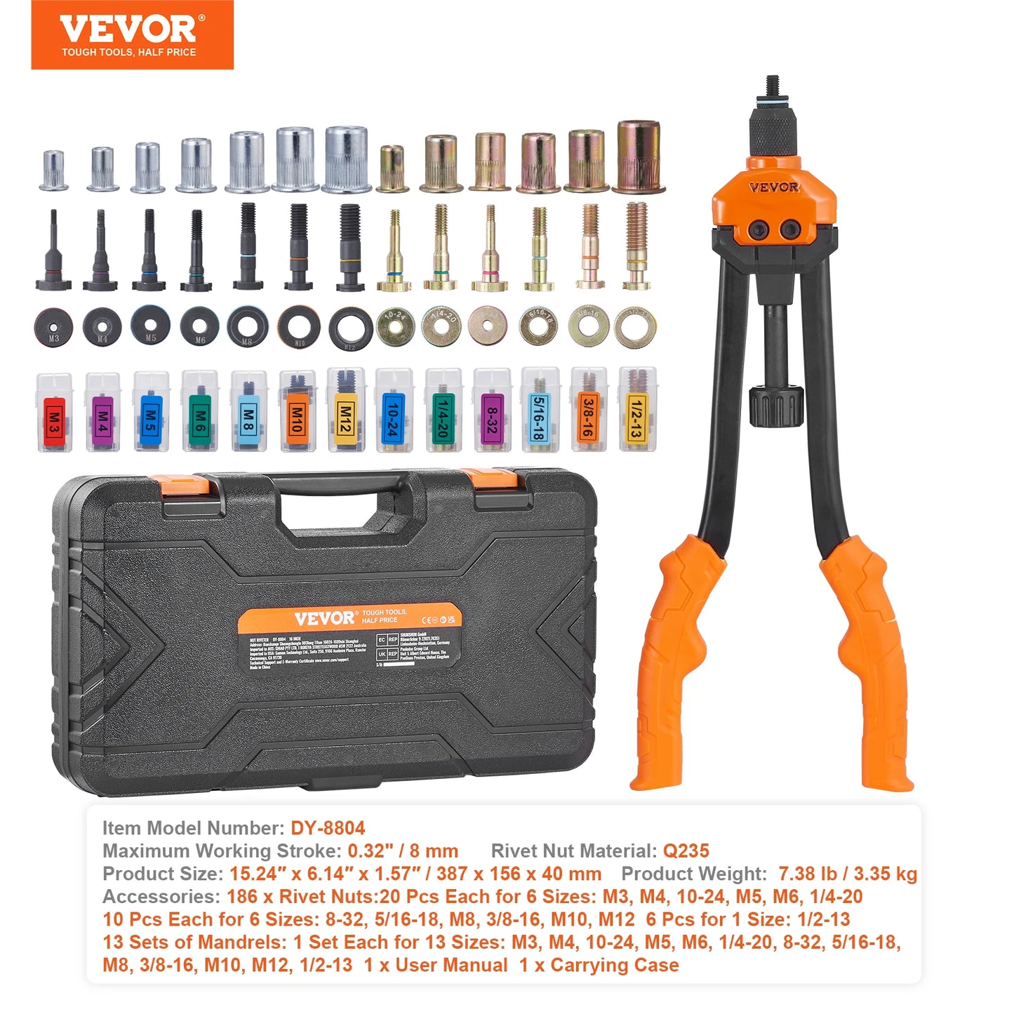SucceBuy 14/16 Inch Rivet Nut Tool Kit With Mandrels
