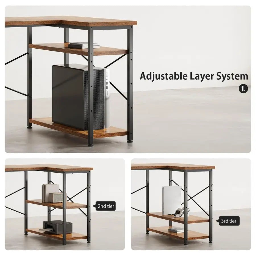 XMSJ L Shaped Desk with Drawers for Corner Space Storage