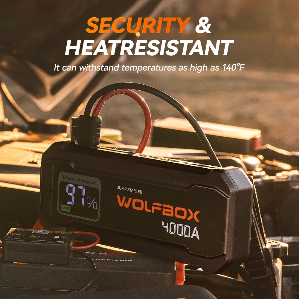 WOLFBOX JS24 4000A Car Battery Jump Starter, 24000mAh for 8L Gas 6L Diesel Engine with Booster, 2 Years Free Warranty