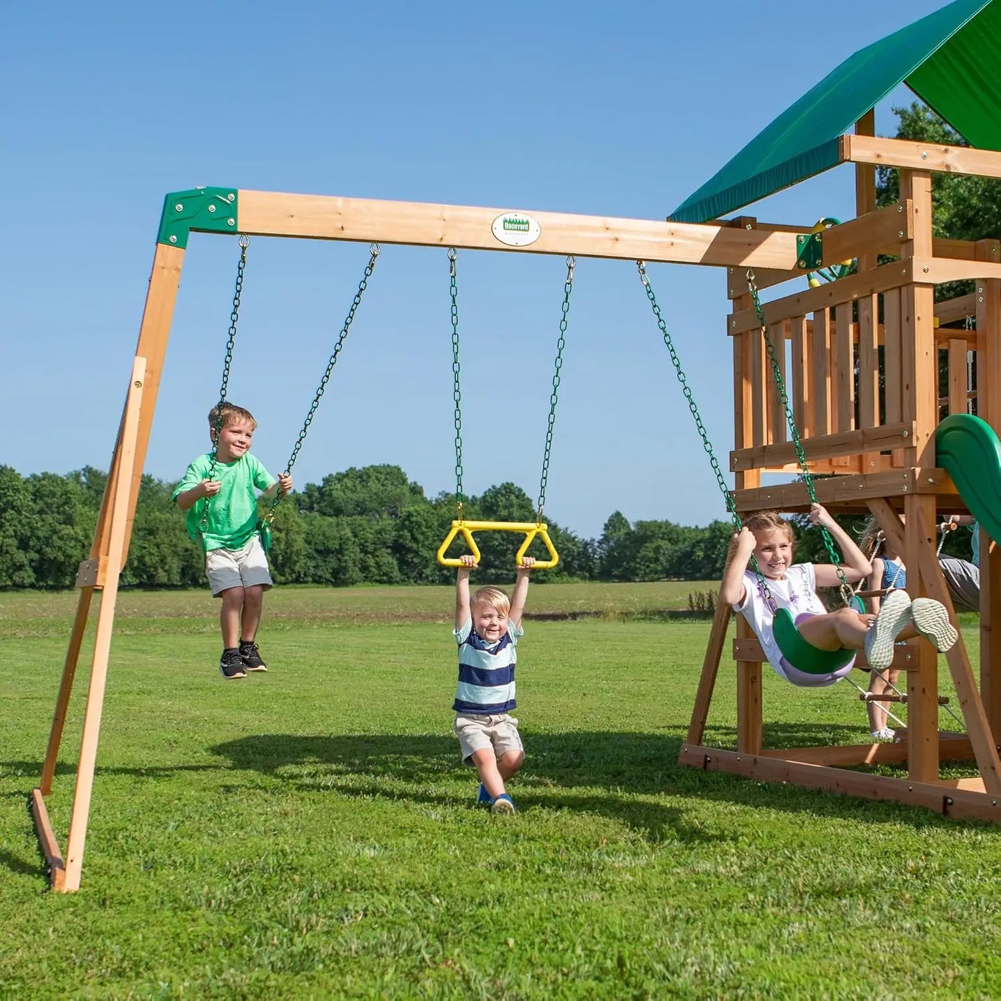 Mount McKinley Cedar Wood Swing Set With Wave Slide